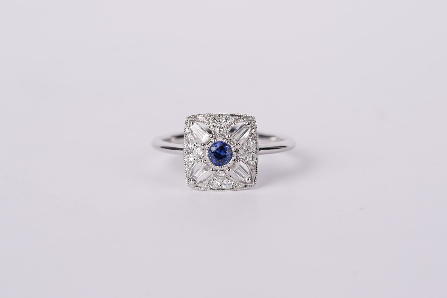 RLD- 14KW 2.78g .53ctw Sapphire &amp; Diamond Vintage Inspired Ring (size 6.5)