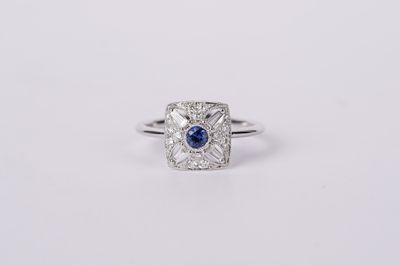 RLD- 14KW 2.78g .53ctw Sapphire &amp; Diamond Vintage Inspired Ring (size 6.5)