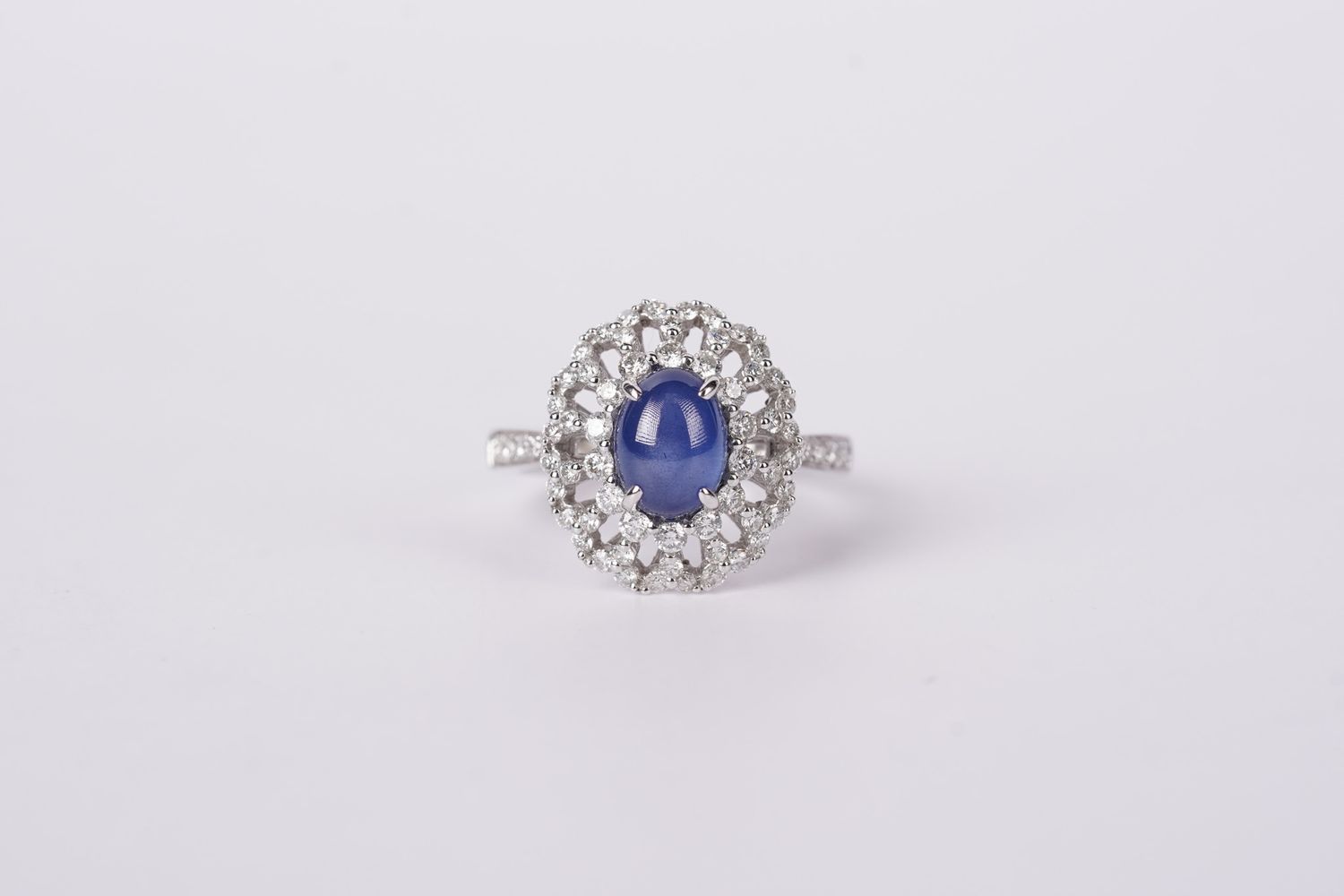 14KW 4.3g 2.99ctw (2.11ctr) Sapphire &amp; Diamond Halo Ring (size 7)