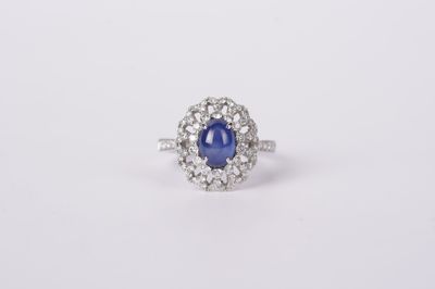 14KW 4.3g 2.99ctw (2.11ctr) Sapphire &amp; Diamond Halo Ring (size 7)