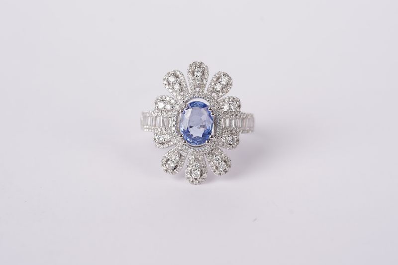 14KW 5.9g 2.35ctw (1.25ctr) Sapphire &amp; Diamond Fashion Ring (size 7)