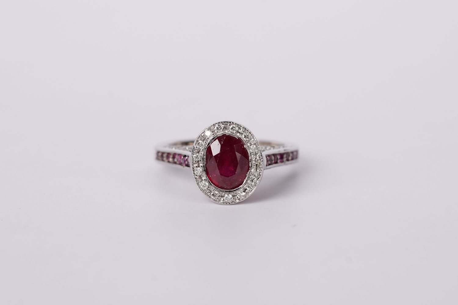 14KW 4.8g 2.05ctw (1.60ctr) Ruby &amp; Diamond Halo Fashion Ring (size 6)
