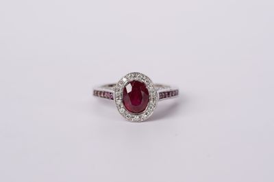 14KW 4.8g 2.05ctw (1.60ctr) Ruby &amp; Diamond Halo Fashion Ring (size 6)