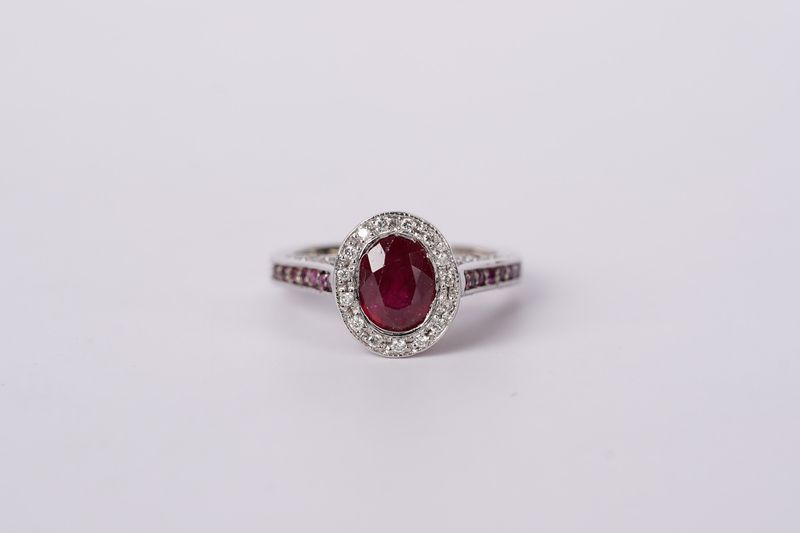 14KW 4.8g 2.05ctw (1.60ctr) Ruby &amp; Diamond Halo Fashion Ring (size 6)