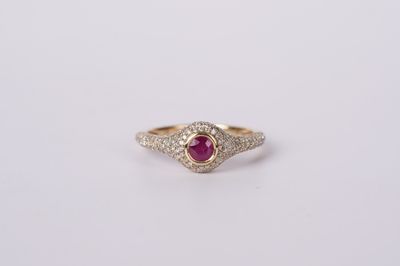 14KY 2.7g .80ctw (.33ctr) Ruby &amp; Diamond Pave Ring (size 7)