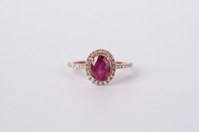 14KR 2.4g 1.62ctw (1.20ctr) Rubelite &amp; Diamond Halo Fashion Ring (size 7)