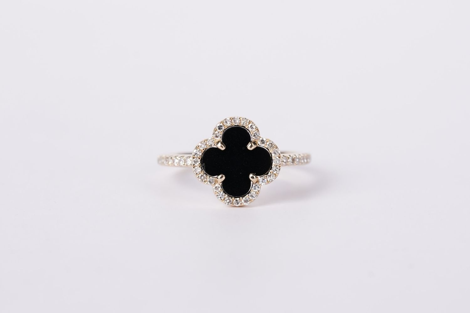 NTTX- 14KY 2.77g 1.32ctw Black Onyx &amp; Diamond Alhambra Fashion Ring (size 7)