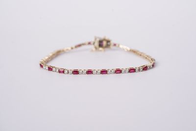 VNTT- 14KY 7.92g 4.14ctw Ruby &amp; Diamond Tennis Bracelet 7.75&quot;