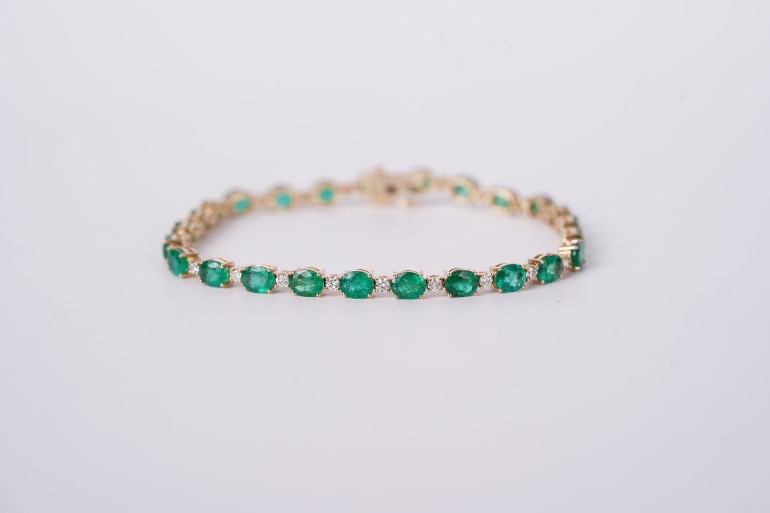 VLTT- 14KY 8.14g 8.42ctw Emerald &amp; Diamond Tennis Bracelet 7&quot;