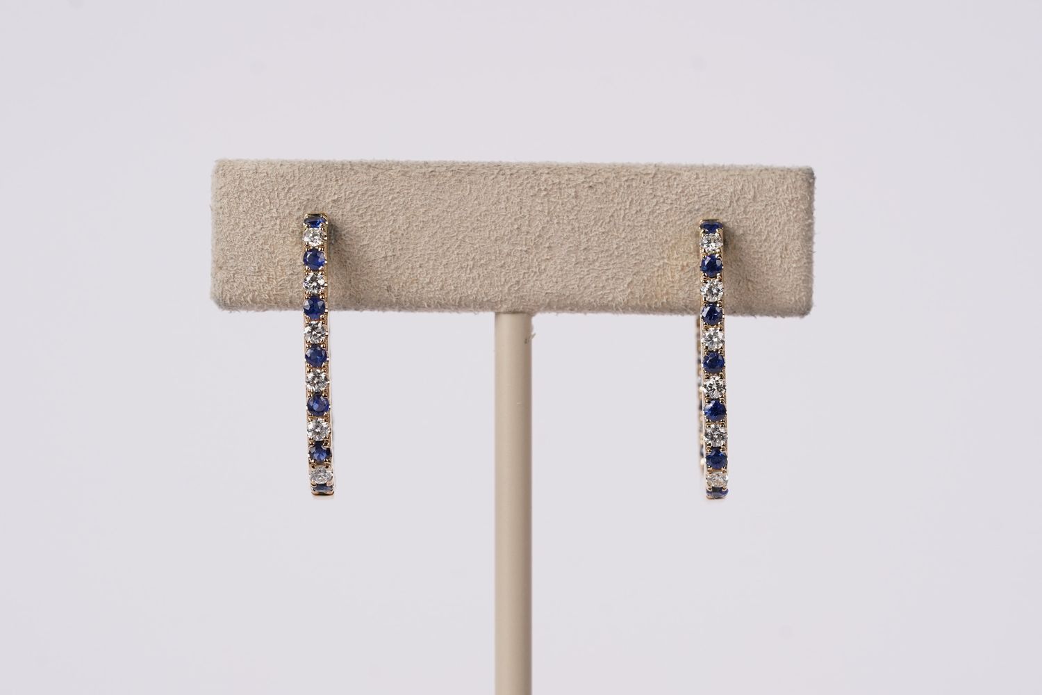 RTTX- 14KY 4.46g 1.05ctw Sapphire &amp; Diamond Inside/Out Hoop Earrings