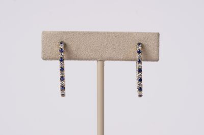 RTTX- 14KY 4.46g 1.05ctw Sapphire &amp; Diamond Inside/Out Hoop Earrings