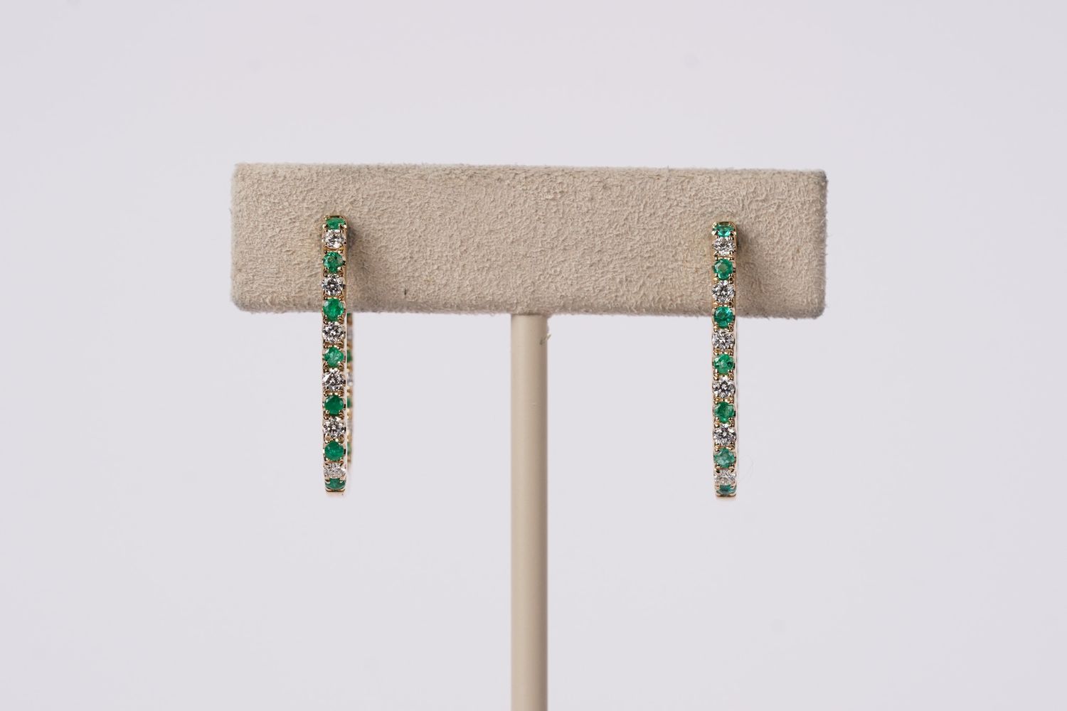 RTTX- 14KY 4.19g .82ctw Emerald &amp; Diamond Hoop Earrings
