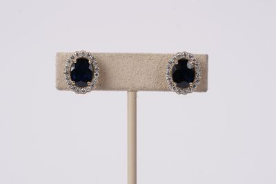 VETT- 14KY 3.82g 5.04ctw Sapphire &amp; Diamond Halo Earrings