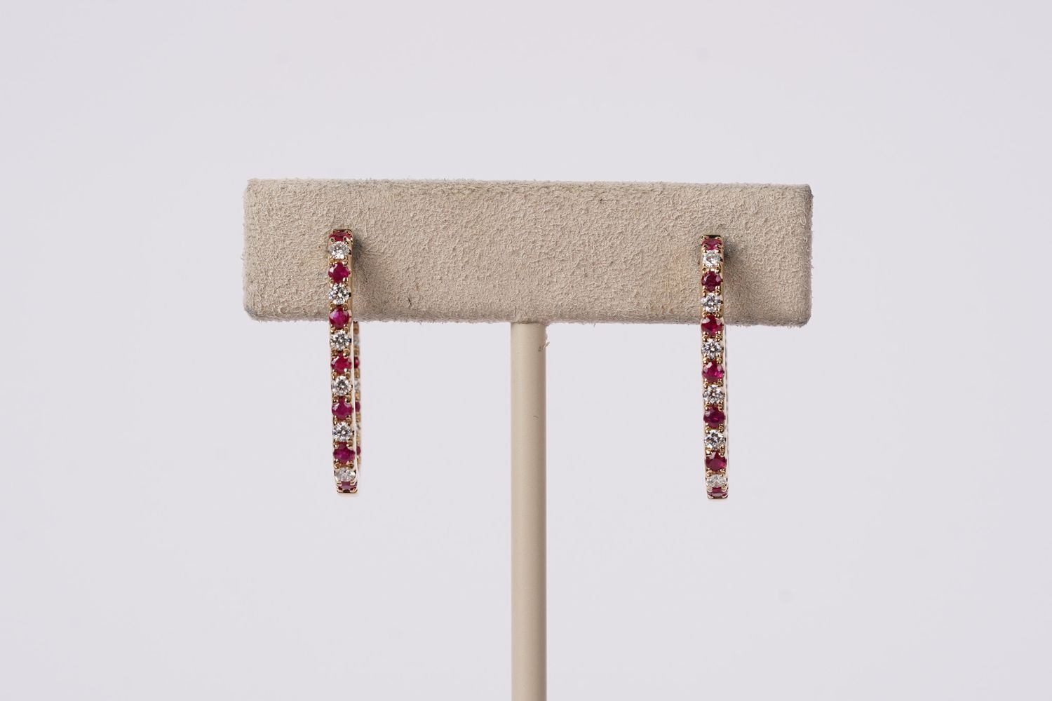 RTTX- 14KY 4.22g .94ctw Ruby &amp; Diamond Inside/Out Hoop Earrings