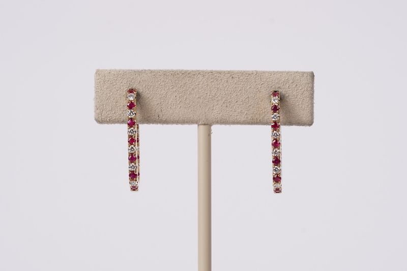 RTTX- 14KY 4.22g .94ctw Ruby &amp; Diamond Inside/Out Hoop Earrings