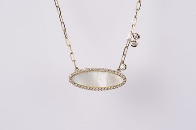 RTTX- 14KY 5.03g 2.05ctw MOP &amp; Diamond Halo Pendant 18&quot;