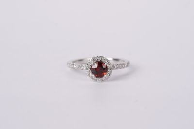 14KW 2.7g 1.00ctw (.67ctr) Garnet &amp; Diamond Halo Fashion Ring (size 6.75)