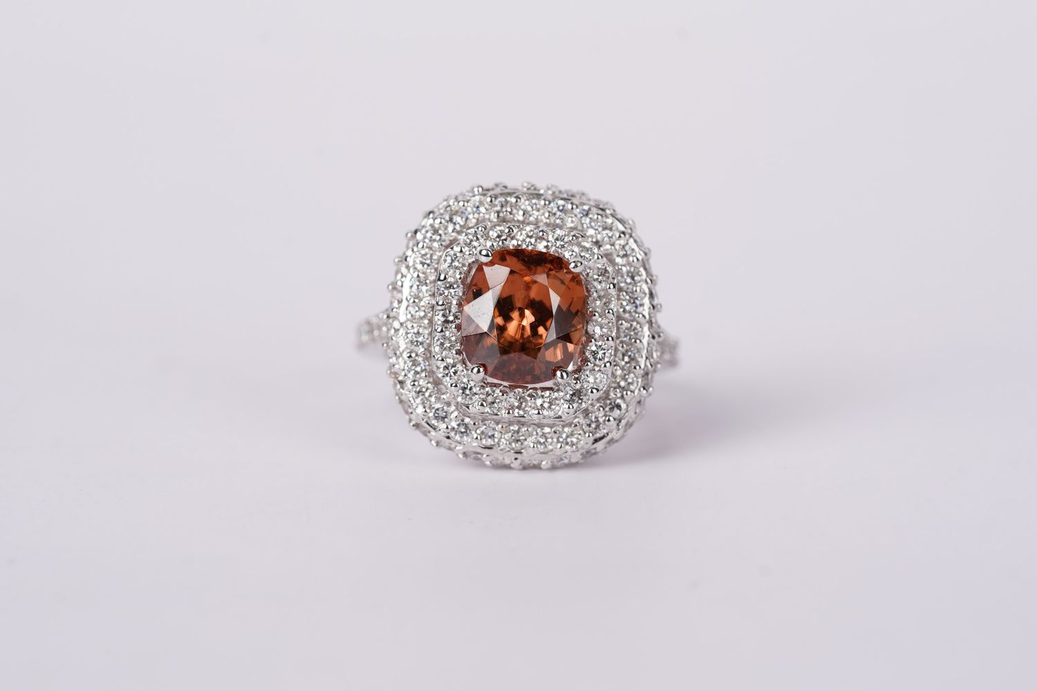 14KW 9.5g 5.93ctw (3.93ctr) Zircon &amp; Diamond Double Halo Ring (size 7)