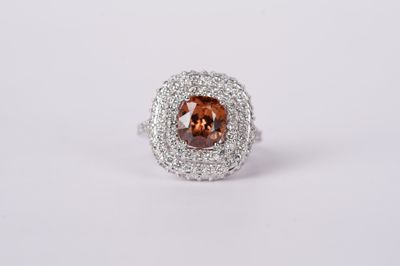 14KW 9.5g 5.93ctw (3.93ctr) Zircon &amp; Diamond Double Halo Ring (size 7)