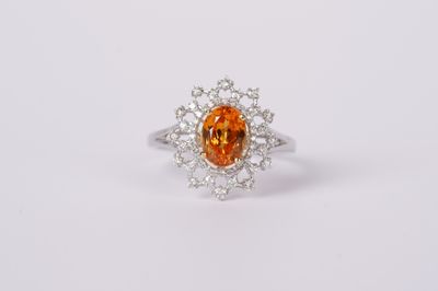 DTTX- 14KW 3.13g 1.40ctw (1.06ctr) Mango Garnet &amp; Diamond Fashion Ring (size 7.75)