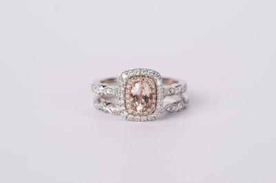 LTTX-14KW 8.0g 1.38ctw (.75ctr) Morganite &amp; Diamond Halo Neil Lane Set (size 8)