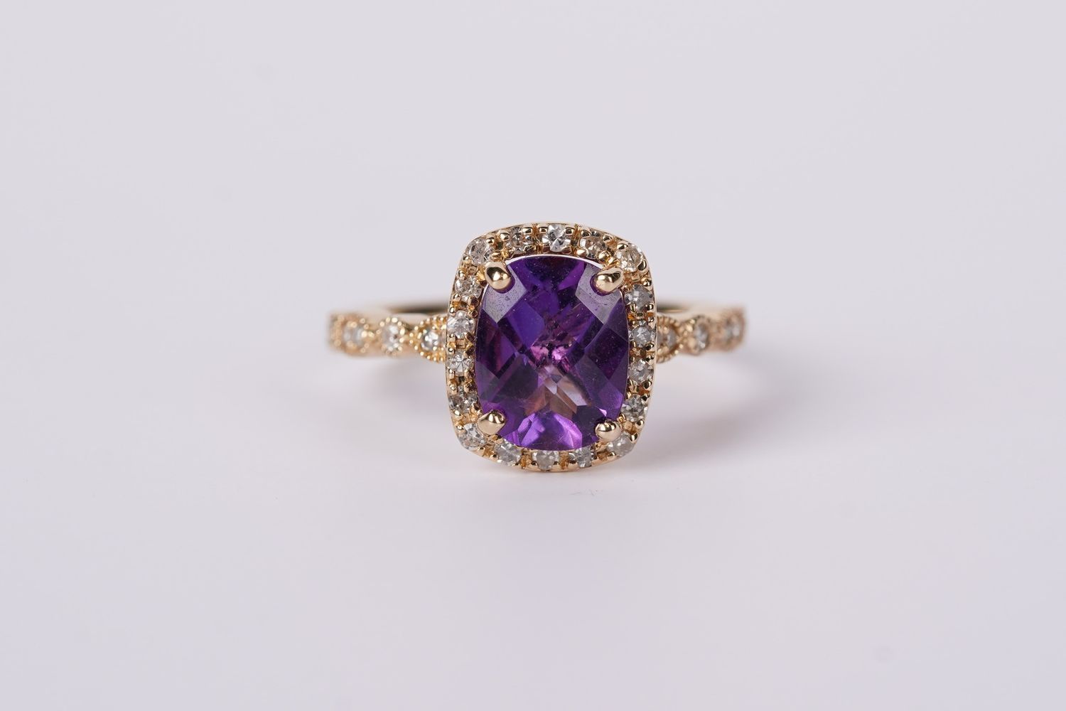 NVTX- 14KY 3.20g 2.22ctw (1.90ctr) Amethyst &amp; Diamond Halo Ring (size 6.75)