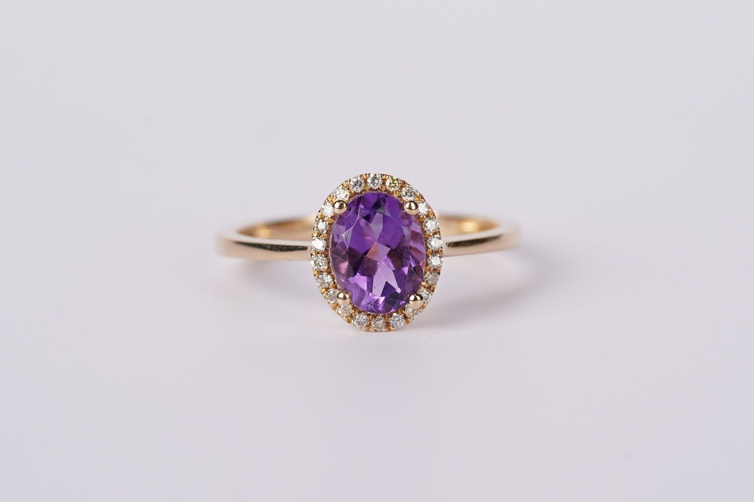 VIE- 14KY 1.90g 1.27ctw (1.13ctr) Amethyst &amp; Diamond Halo Fashion Ring (size 7)