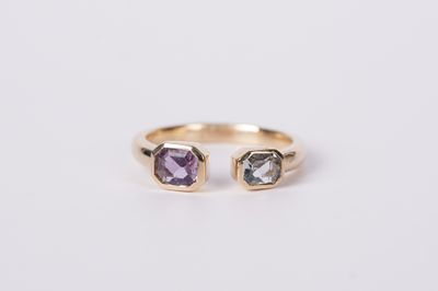 RETX- 14KY 3.78g .93ctw Sapphire Two-Stone Fashion Ring (size 7)