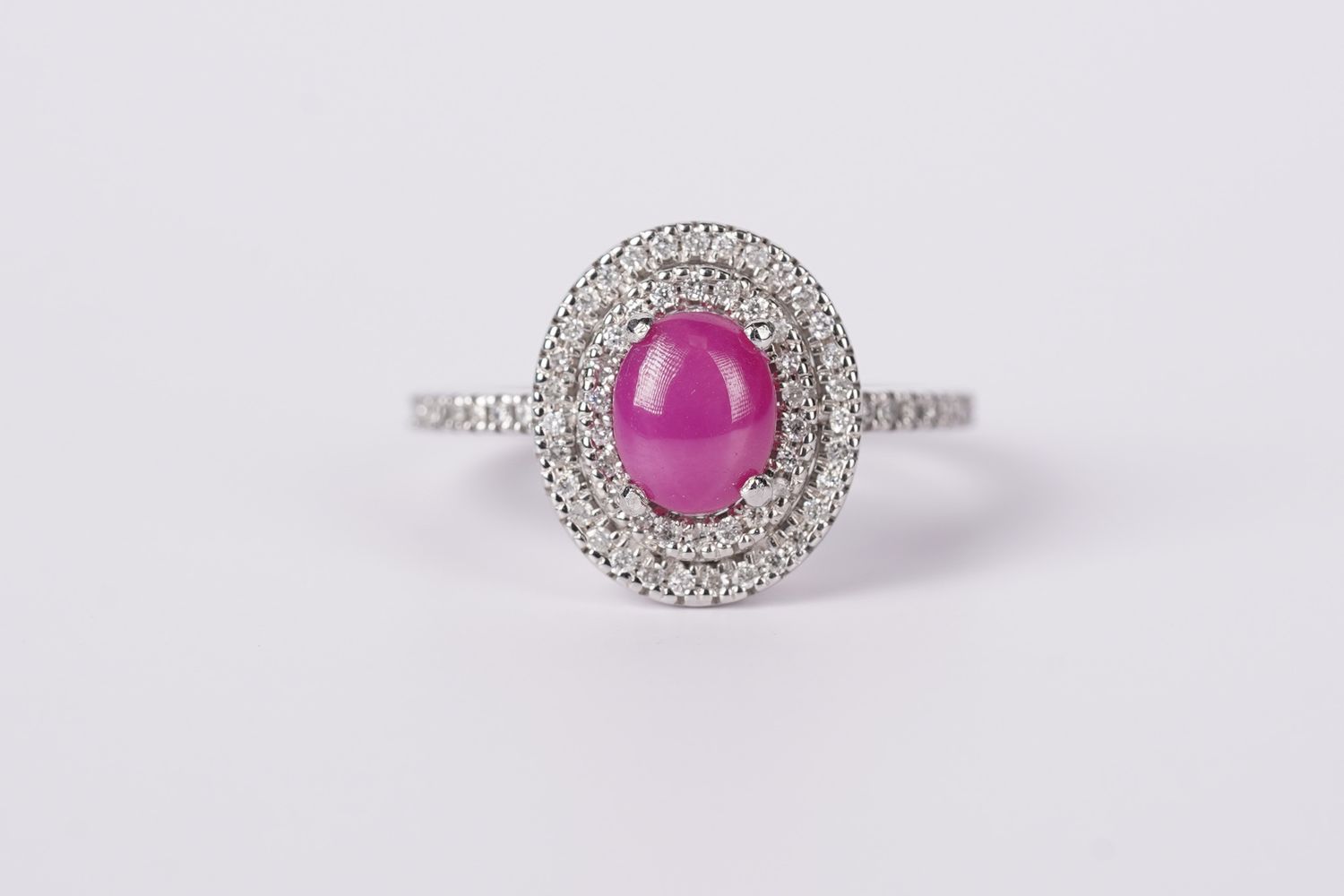 VVTT- 14KW 4.67g 1.74ctw (1.00ctr) Pink Star Sapphire &amp; Diamond Double Halo Ring (size 7.25)