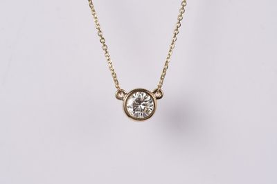 VVDE- 14KY 3.05g .76ct K/VS1 Round Diamond Bezel Solitiare Pendant 16-18&quot;