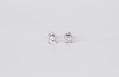 IVAX- 14KW 1.05ctw J/I1-I2 Princess Cut Diamond Stud Earrings