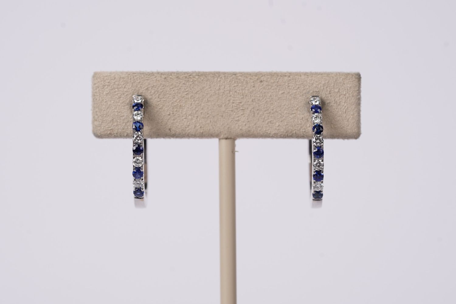 RBA- 14KW 3.28g .64ctw Sapphire &amp; Diamond Hoop Earrings