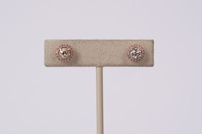VVTT- 14KR 1.86g 1.10ctw (.90ctrs) J/VS2 Old European Cut Diamond Halo Stud Earrings