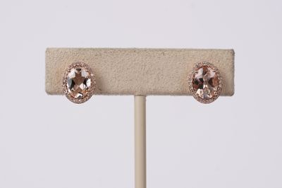 NAE- 14KR 2.20g 2.10ctw Morganite .18ctw Diamond Halo Stud Earrings