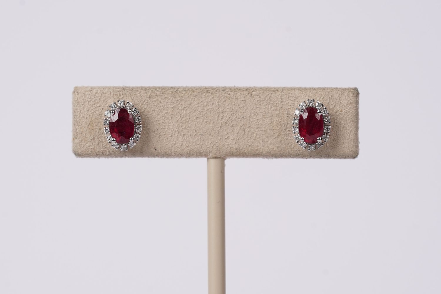 ANB- 14KW 1.80g .20ctw Diamond 1.20ctw Ruby Halo Stud Earrings