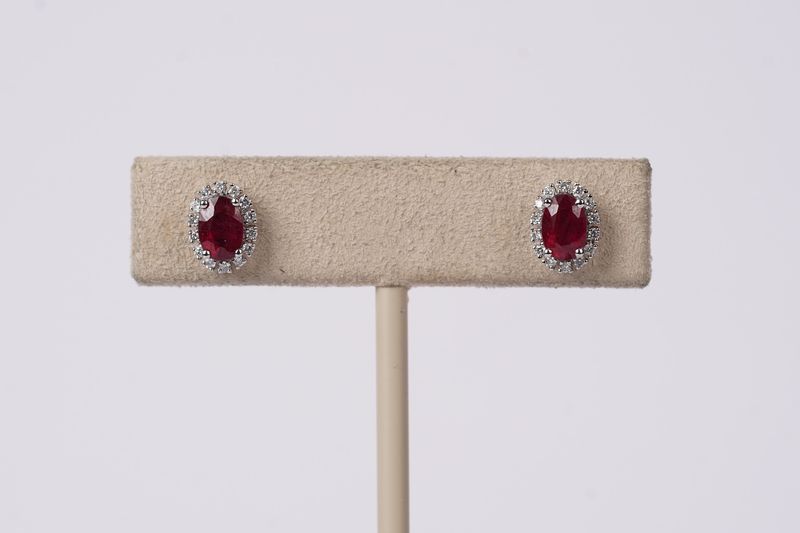 ANB- 14KW 1.80g .20ctw Diamond 1.20ctw Ruby Halo Stud Earrings
