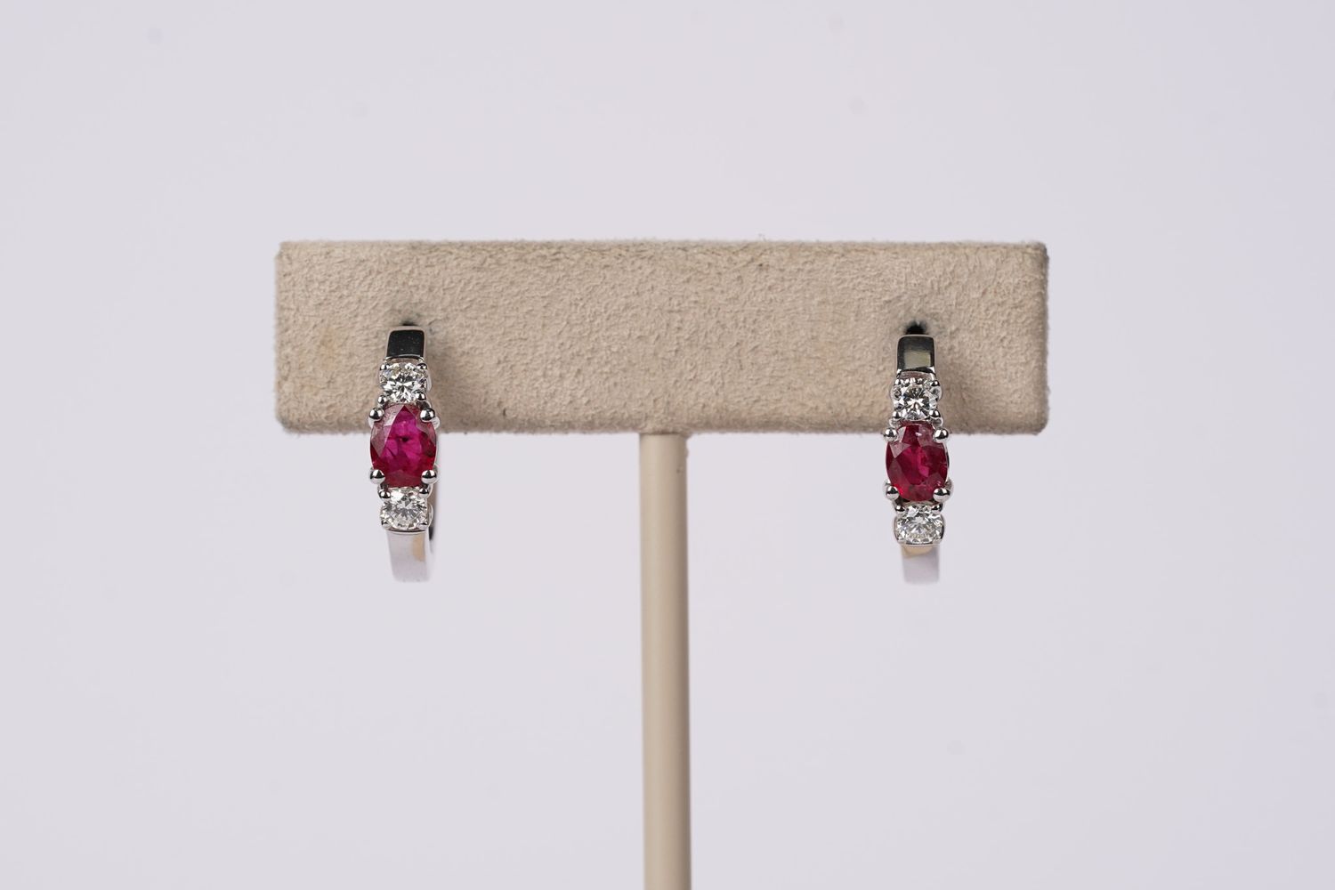 DDI- 14KW 4.11g .32ctw Diamond .84ctw Ruby Small Hoop Earrings