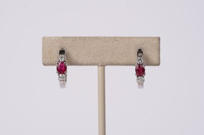 DDI- 14KW 4.11g .32ctw Diamond .84ctw Ruby Small Hoop Earrings