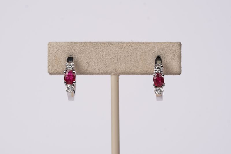 DDI- 14KW 4.11g .32ctw Diamond .84ctw Ruby Small Hoop Earrings