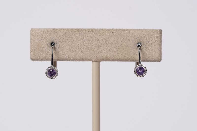 VNE-14KW 1.1g .25ctw Amethyst &amp; Diamond Halo Drop Studs