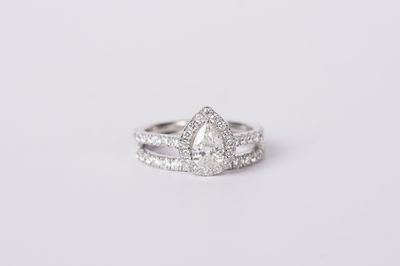 VETT- 14KW 4.94g 1.75ctw (.50ctr) J/SI2 Diamond Halo Wedding Set (size 6.5)