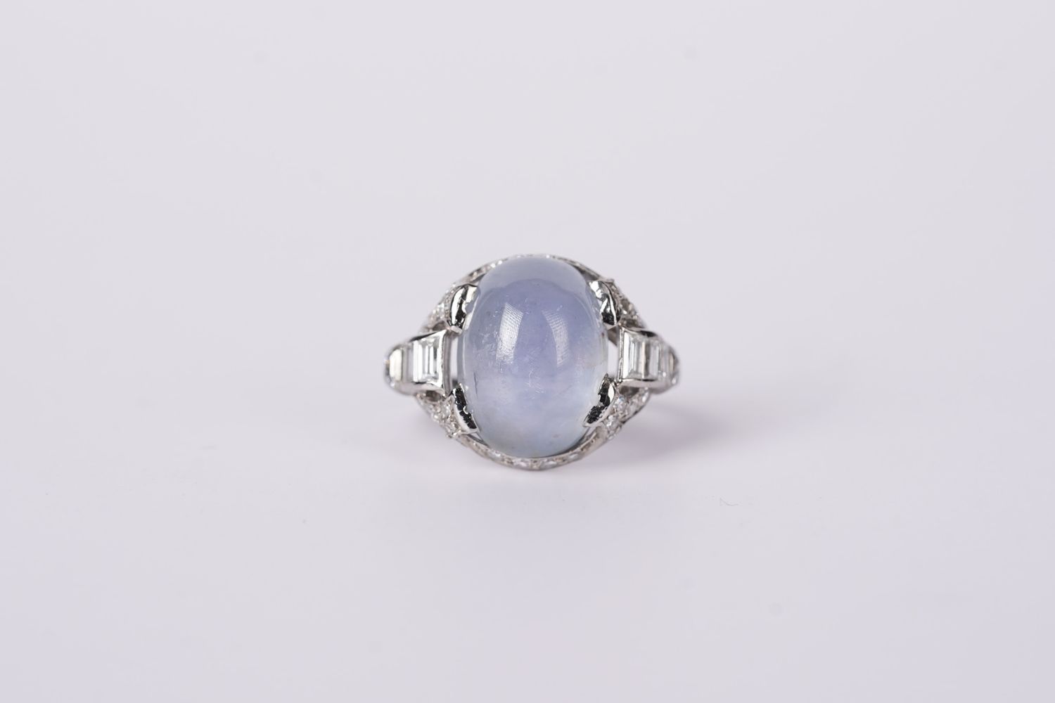 Platinum 6.36g 12.10ctw (11.50ctr) Star Sapphire &amp; Diamond Art Deco Ring (size 5.25)