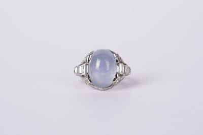 Platinum 6.36g 12.10ctw (11.50ctr) Star Sapphire &amp; Diamond Art Deco Ring (size 5.25)