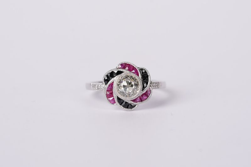 VRTT-Platinum 3.98g 1.44ctw (.94ctr) M/VS1 European Cut Diamond Vintage Style Ring (size 7.25)