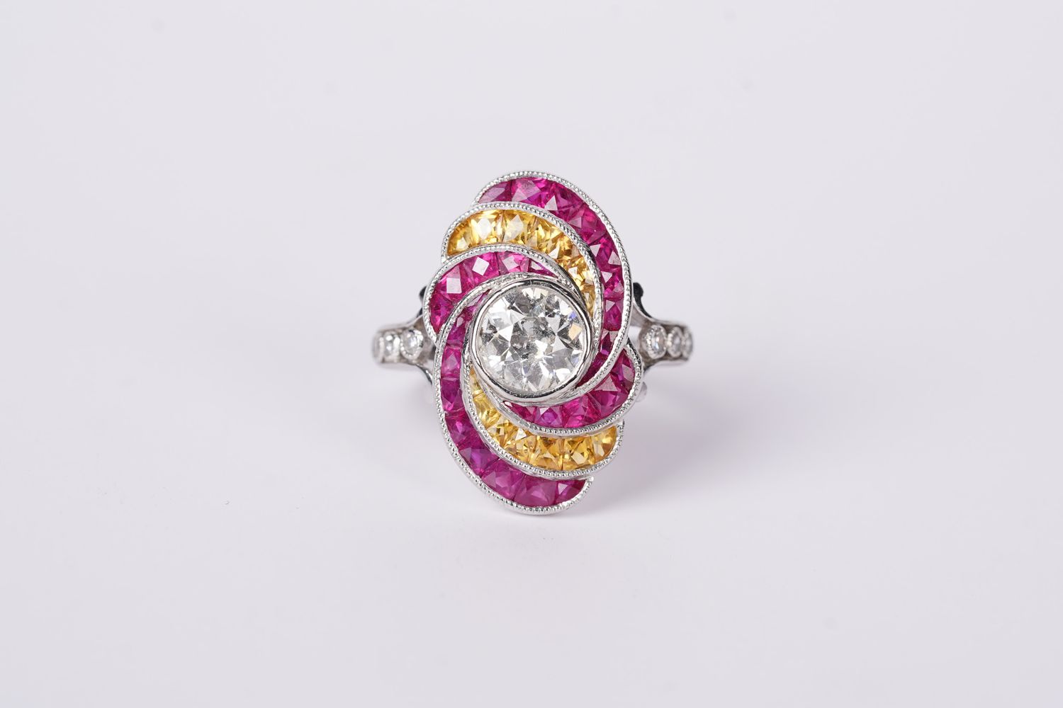 DLTT- Platinum 7.05g 2.50ctw (1.25ctr) H/SI2 European Cut Diamond &amp; Gemstone Antique Ring (size 7)