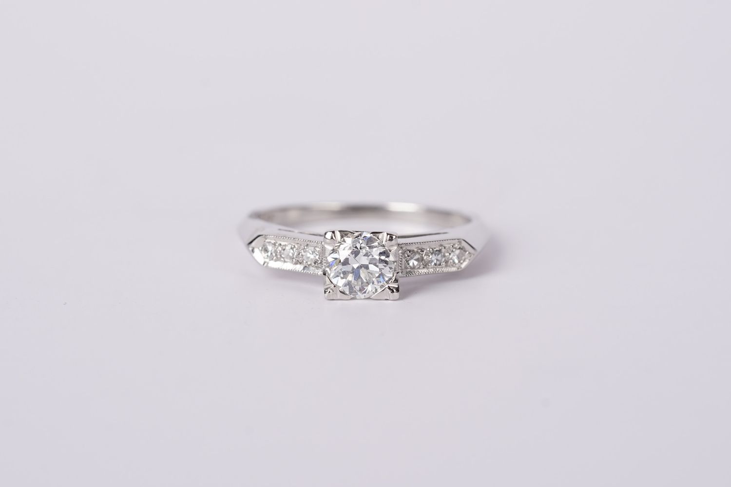 VTET- Platinum 4.9g 1.00ctw (.80ctr) J/VS2 Old Mine Cut Diamond Antique Ring (size 7.5)