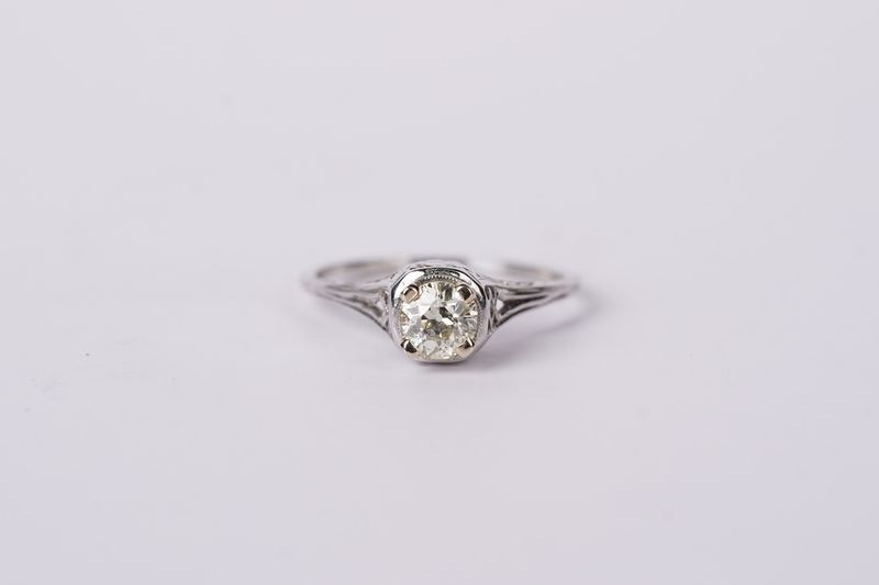 14KW 1.9g .50ct K/I1 Old European Cut Diamond Vintage Solitaire (size 6)