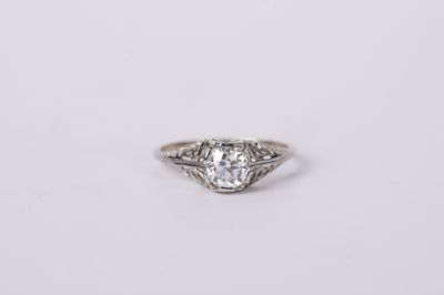 VRBT-14KW 1.73g .68ct F/VS1 GIA European Cut Diamond Antique Ring (size 6.5)