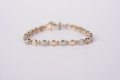 14KWY 18.01g 1.00ctw H-I/SI2-I1 Diamond Bezel Fashion Bracelet 7&quot;