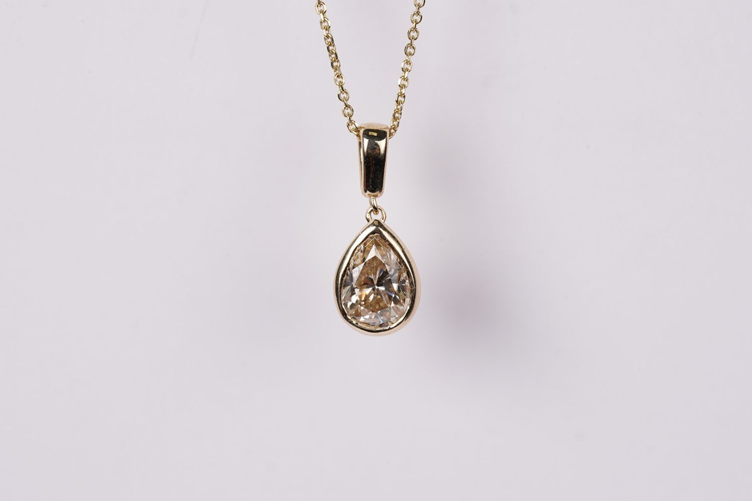 14KY 3.84g 2.04ct Champagne/I1 Diamond Solitaire Pendant 18&quot;